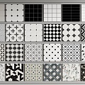 Modern Middle Ancient Floor Tile French Retro Floor Tile Tile Black and White Geometric Tile Patchwork Paving 3d model