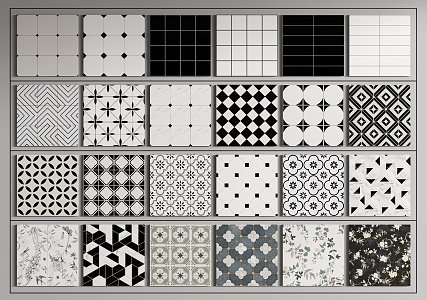 Modern Middle Ancient Floor Tile French Retro Floor Tile Black and White Geometric Tile Patchwork Paving 3d model