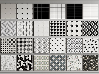 Modern Middle Ancient Floor Tile French Retro Floor Tile Black and White Geometric Tile Patchwork Paving 3d model