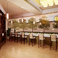 Elegant Hotel Lobby Interior With Chandeliers Circular Wooden Partitions And Marble Flooring