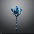Fantasy Blue Crystal Staff with Spiral Handle and Icy Top Design