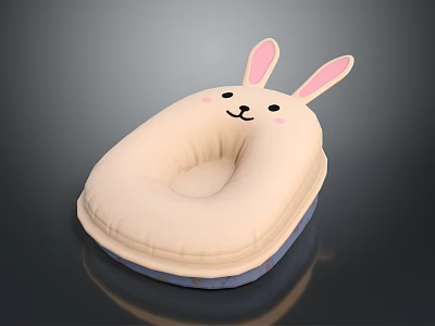 Cute Beige Rabbit Shaped Pillow With Pink Ears And Smiling Face Design 3d model