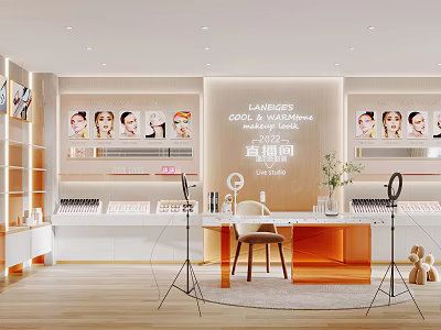 Modern Public Office Space Interior With Cosmetic Display Shelves Mirrors And Lighting Equipment 3d model