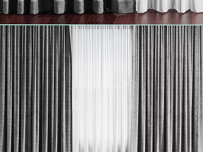 Modern Gray And White Layered Curtains With Sheer Fabric For Home Window Decor 3d model
