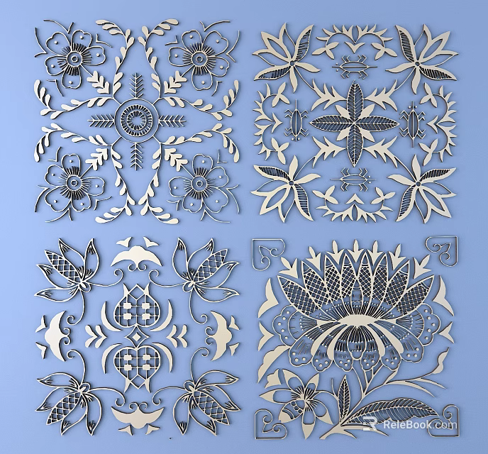 Intricate Carved Patterns Featuring Floral And Symmetrical Designs For Decorative Craft 3d model 