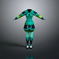 Teal And Black Outfit With Bow Detail Long Sleeves Skirt And Socks