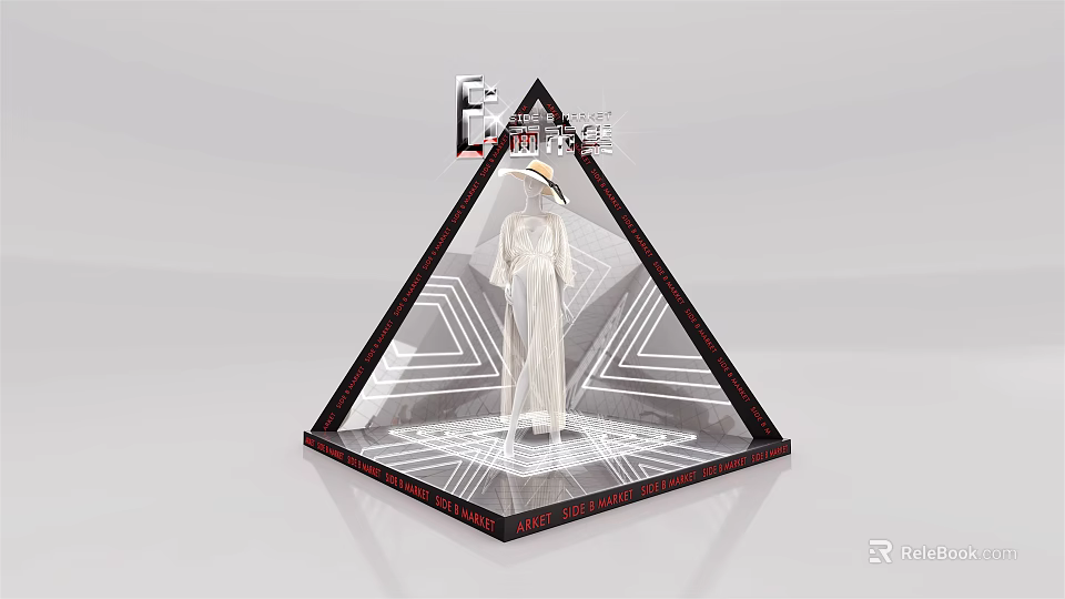Egyptian Themed Pyramid Photo Spot With Transparent Display And White Dress 3d model 