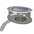 Circular Pergola Design With Open Top Green Lawn And Stone Path 3d model