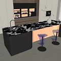 Modern Bar Countertop With Black And White Marble And Blue Bar Stools In Contemporary Design