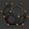 Decorative Sphere Sculpture With Circular Holes And Metallic Golden Balls Ornate Design