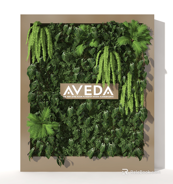 AVEDA Living Plant Wall Decor with Lush Green Foliage and Brand Signage 3d model 