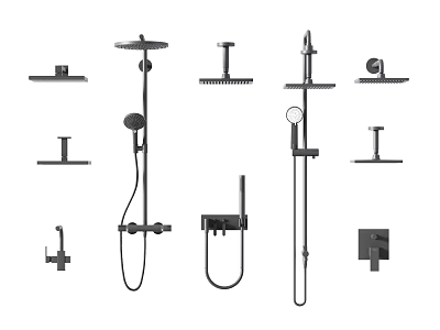 Modern Shower Fixtures Including Rain Shower Heads Handheld Sprays Mounting Brackets And Taps 3d model