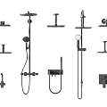 Modern Shower Fixtures Including Rain Shower Heads Handheld Sprays Mounting Brackets And Taps