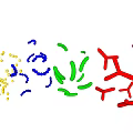 Colorful Molecular Structure Model With Yellow Blue Green And Red Particles