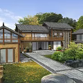 Traditional Chinese Garden Landscape Featuring Courtyard Stone Path Pond And Greenery