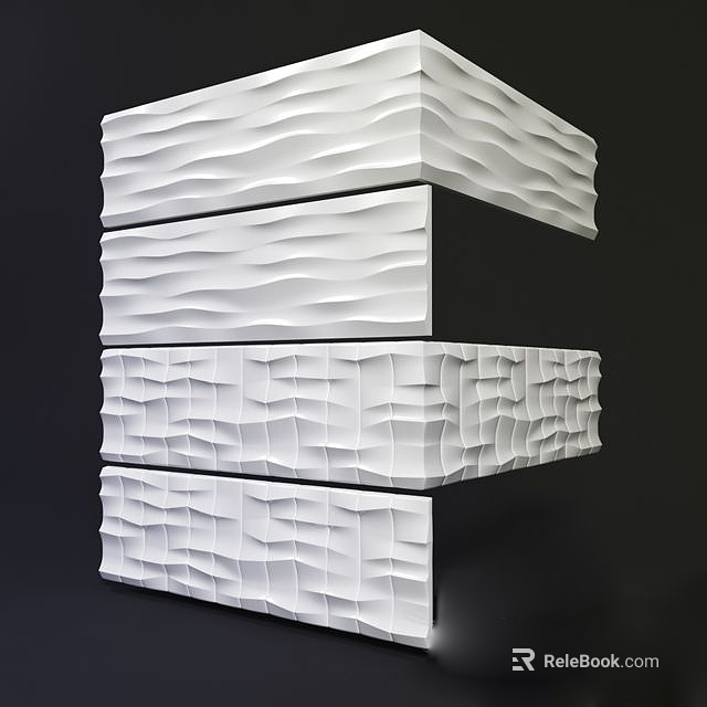 White Modern Decorative Textured Wall With Wavy Layered Panel Design 3d model 