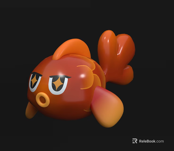 Orange Cartoon Fish Shaped Balloon With Big Eyes And Curved Tail Design 3d model 