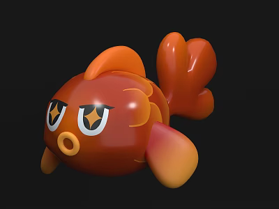 Orange Cartoon Fish Shaped Balloon With Big Eyes And Curved Tail Design 3d model