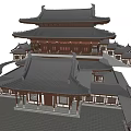 Traditional Chinese Ancient Architecture With Multi Story Pavilion Tiled Roofs And Wooden Courtyard