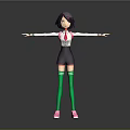 3D Game Movie Character With Purple Short Hair White Top And Green Socks