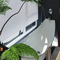 Modern Bathroom With Hammock Bathtub Plants And Large Window