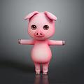 Cute Pink Pig Cartoon Character 3D Model Standing with Open Arms on Dark Background
