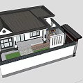 Rural Self-built House With Dark Tile Roof White Wall Black Framed Windows And Moon Gate