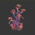 Vibrant Fantasy Plant With Pink Flowers And Twisted Purple Branches Artistic Design
