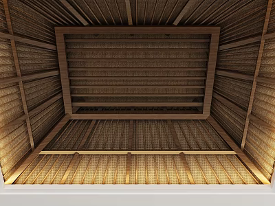 Natural Wooden Ceiling Design With Grid Pattern And Rustic Wood Beams 3d model