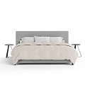 Modern Double Bed with Gray Headboard Beige Bedding Pillows and Side Table 3d model