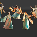 Women Elegantly Dancing In Ancient Costumes With Flowing Robes And Sleeves