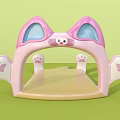 Cat Shaped Kids Activity Entrance With Pink Ears Blue Windows Beige Base And Paw Decorations