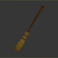 Household Broom With Wooden Handle Yellow Bristles And Golden Decoration