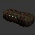 Brown Storage Chest With Metal Clasps And Blue Glowing Lines In Futuristic Style