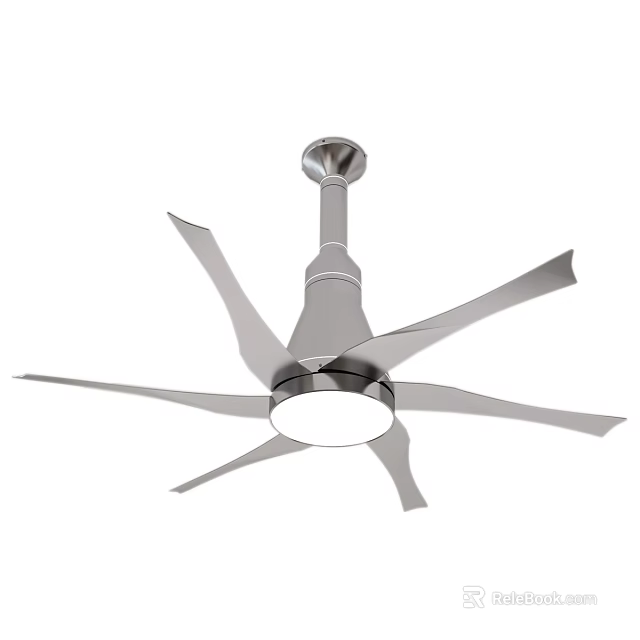 Modern Air Conditioner Fan With Silver Metal Blades And Ceiling Mounted Design 3d model 
