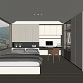 Modern Tatami Bedroom Interior Design With Bed Desk Wardrobe And Window Blinds