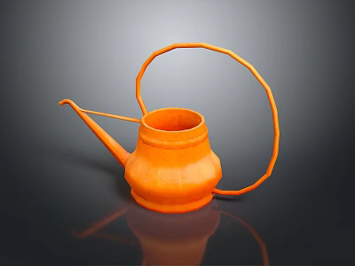 Orange Watering Can With Curved Handle Long Spout And Reflection On Dark Background 3d model