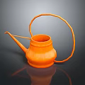 Orange Watering Can With Curved Handle Long Spout And Reflection On Dark Background 3d model