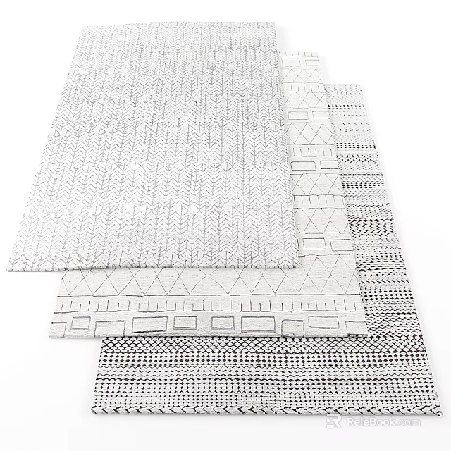 Square Rugs Featuring Various Geometric Patterns Herringbone Triangles And Dotted Designs 3d model 