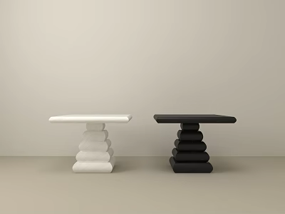 White and Black Modern Coffee Tables With Stacked Stone Inspired Base Design 3d model