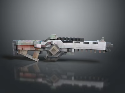 3D Rendered Pixel Style Weapon With Geometric Shapes Multicolor Design And Reflective Surface 3d model