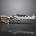 3D Rendered Pixel Style Weapon With Geometric Shapes Multicolor Design And Reflective Surface