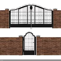 Ornate Wrought Iron Entrance Gate Design With Brick Wall And Decorative Grills