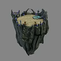 Cartoon Scene Floating Rock Platform With Circular Blue Magic Circle Characters Stone Stairs And Archway