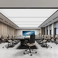 Modern Conference Room Interior With Long Conference Table Office Chairs Large Screen And Wooden Walls