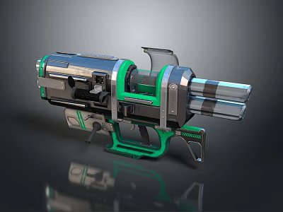 Futuristic Sci Fi Weapon 3D Model With Metallic Structure And Green Accents Design 3d model