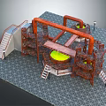 Industrial Building With Large Pipes Circular Yellow Liquid Tanks And Metal Framework