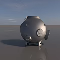 Metallic Spherical Industrial Device With Base Stand And Circular Openings