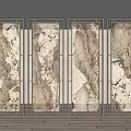 Modern Room Divider Design With Marble Pattern Panels And Metal Frame 3d model