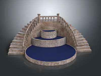 Stone Steps And Balustrade With Circular Multi Level Blue Platform Design 3d model